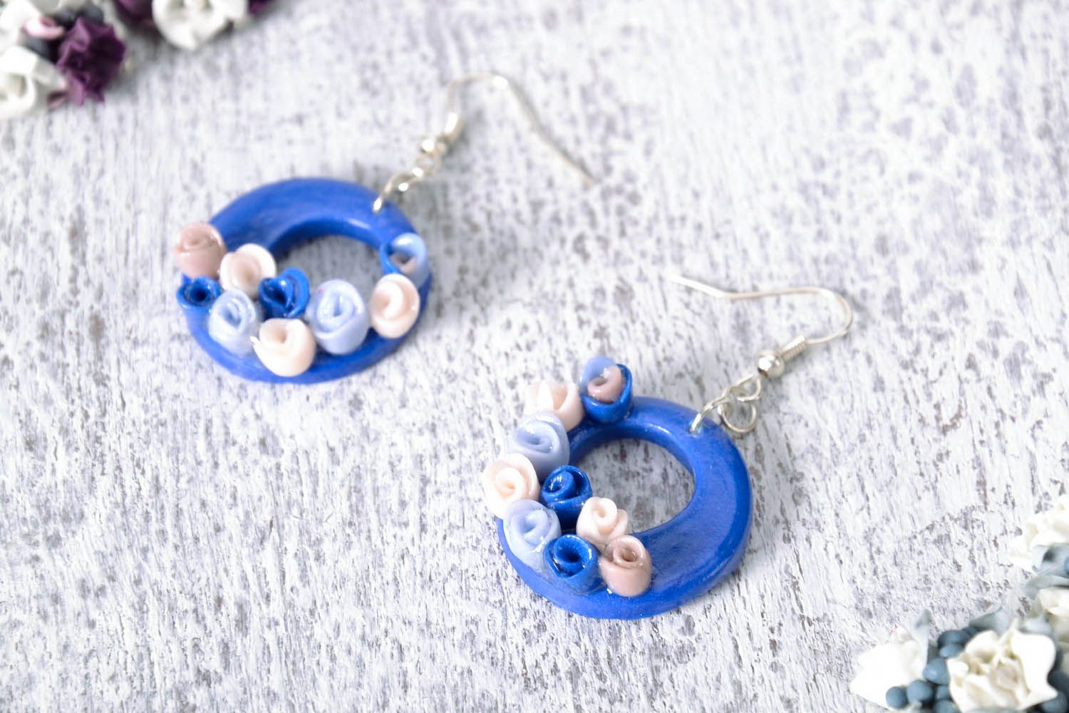 Earrings with Flowers Made of Polymer Clay photo 1