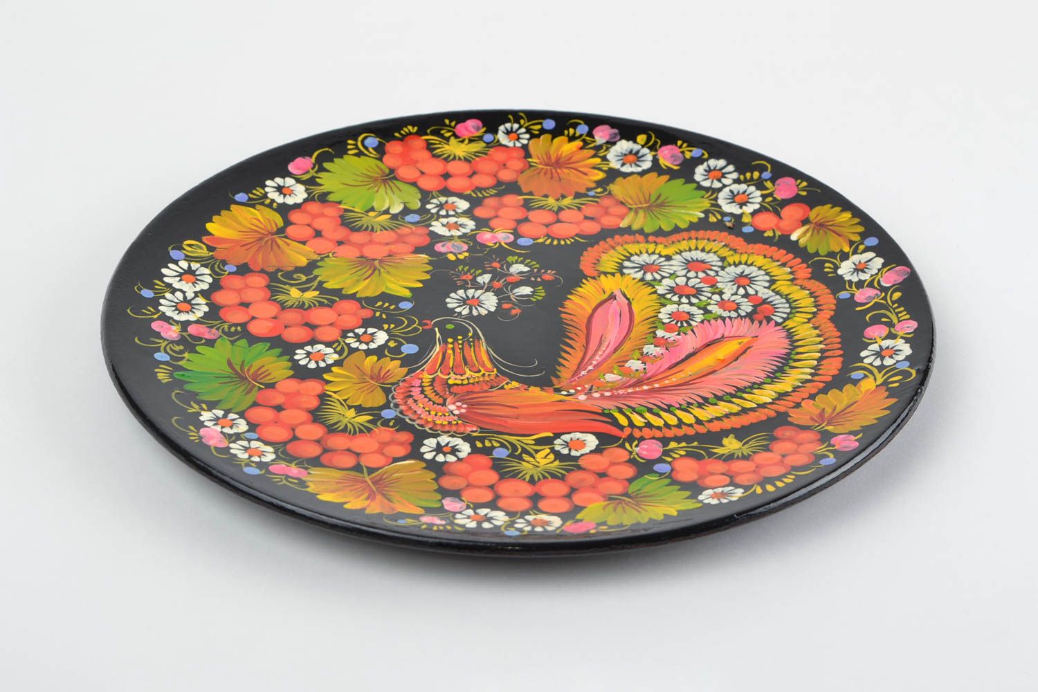 Яркая декоративная деревянная тарелка с росписью в этническом стиле хэнд мэйд фото 3