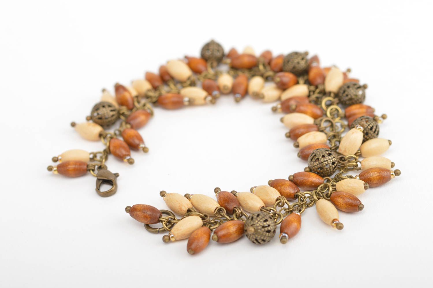 Handmade stylish accessory bracelet with wooden beads unusual cute jewelry photo 5