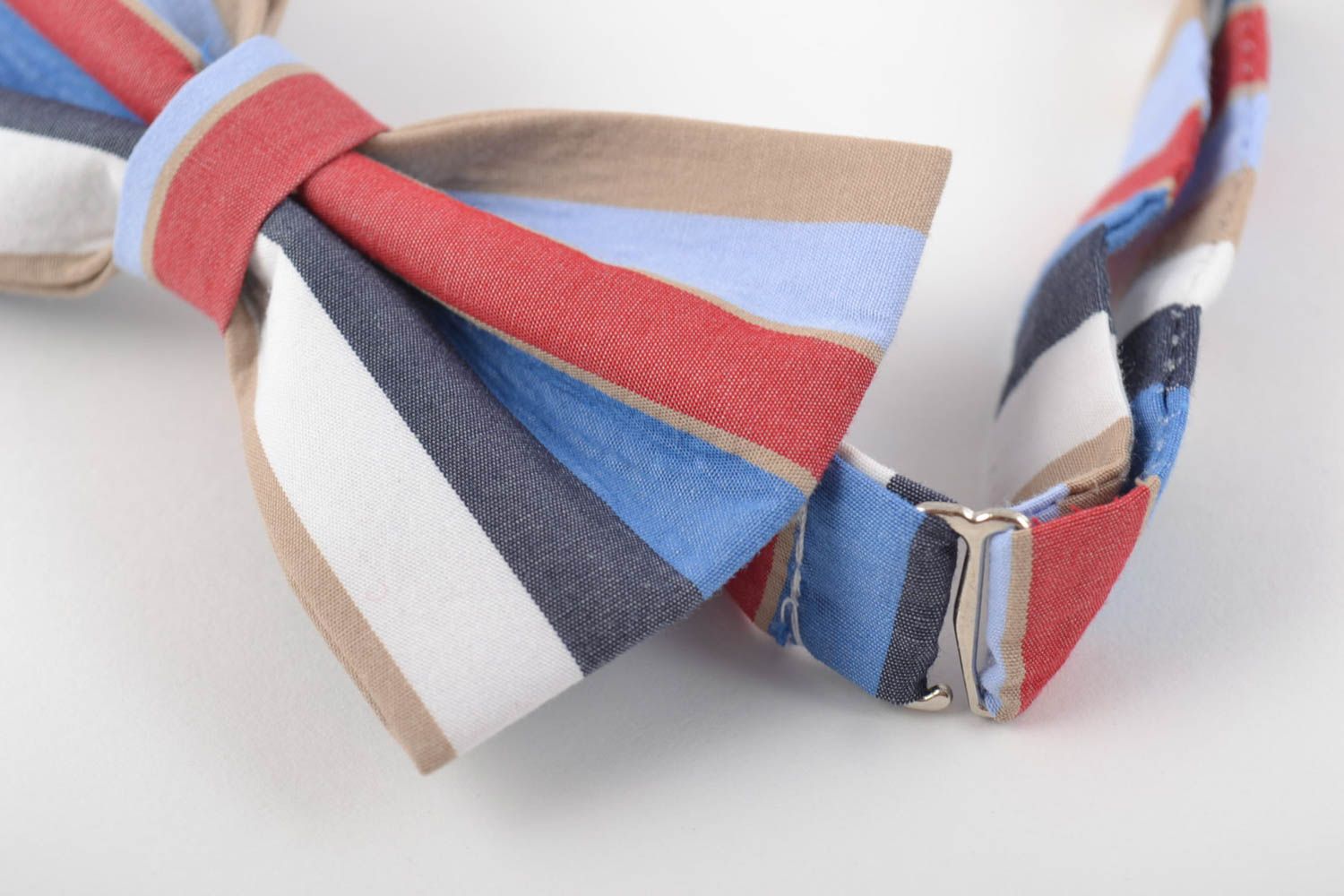 Unusual handmade striped cotton fabric bow tie unisex accessory photo 2