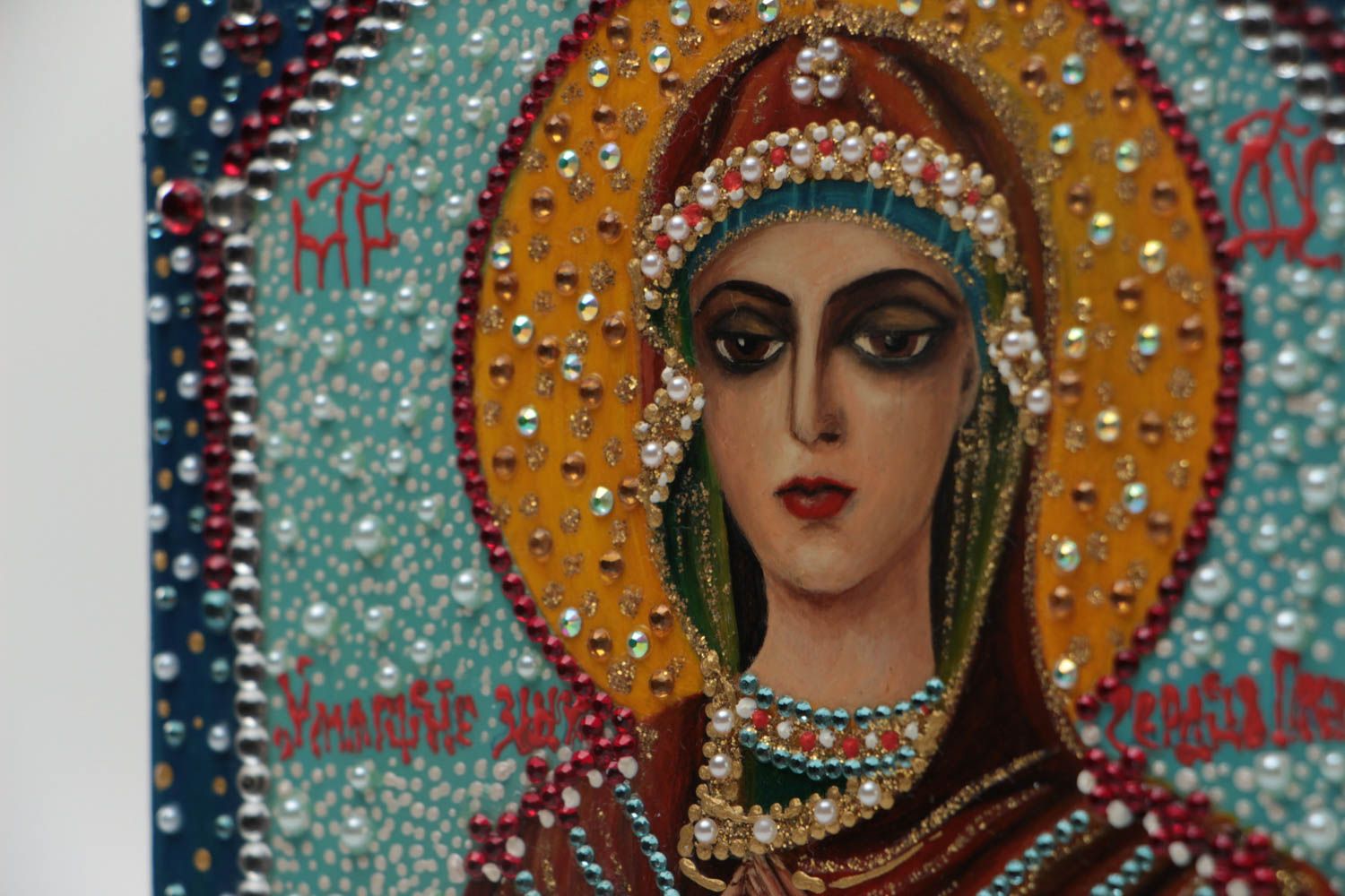 Heiligenbild Ikone der Muttergottes bemalt handmade Erweichung der bösen Herzen foto 3