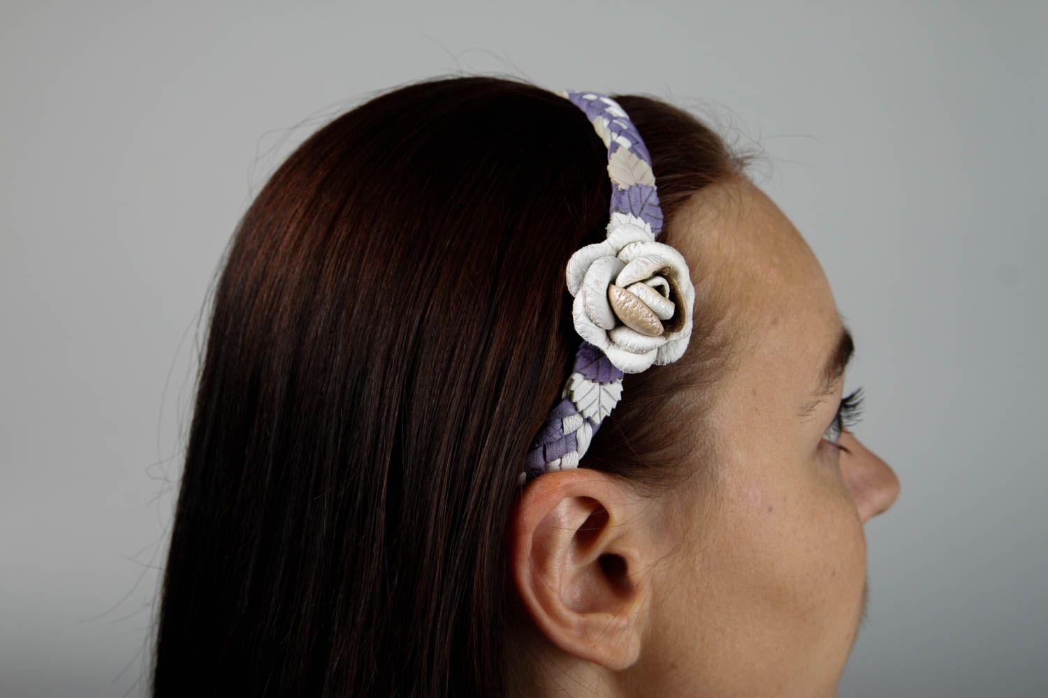 Аксессуар для волос ручной работы сиреневая полоска для волос повязка на голову фото 2