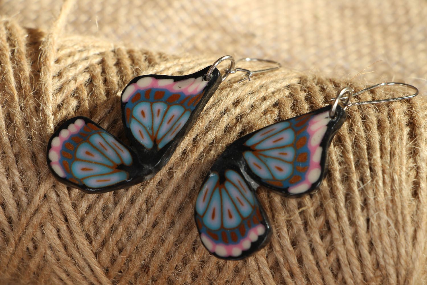 Серьги из полимерной глины Крылья бабочки  фото 4