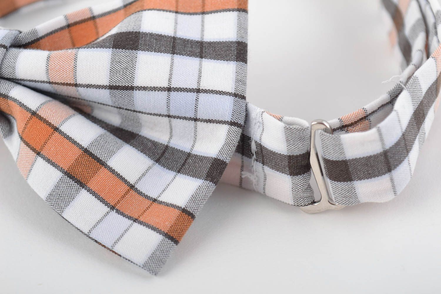 Beautiful handmade checkered cotton fabric bow tie adjustable size photo 3