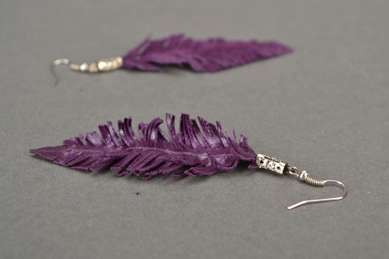 Violet leather earrings photo 5