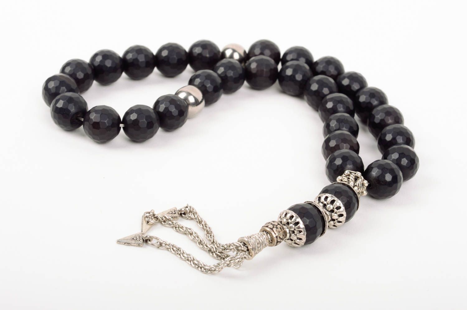 Mala Kette Halskette aus Stein handgemachter Schmuck schwarz mit Anhängern foto 1