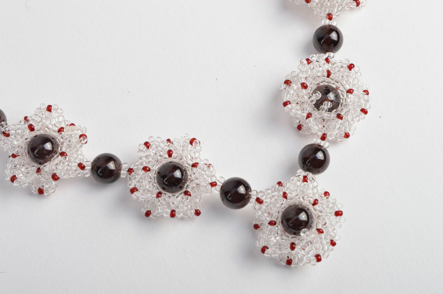 Designer seed beaded garnet necklace handmade jewelry present for woman photo 4