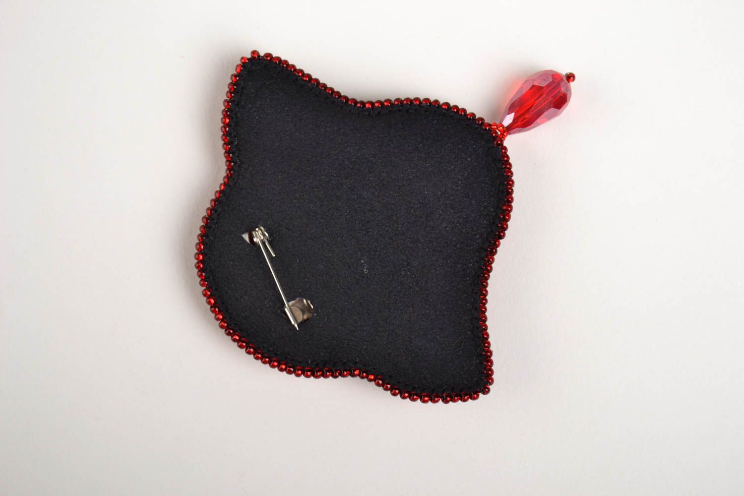 Handmade stylish beaded brooch designer red brooch cute unusual accessory photo 2