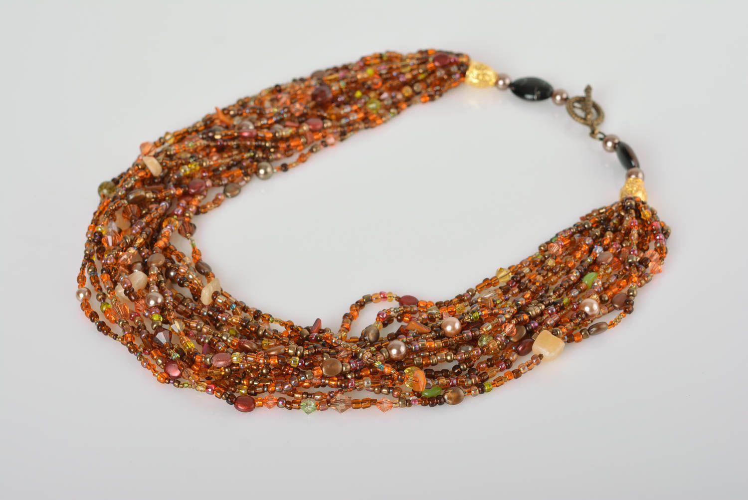 Damen Halskette handgeschaffen Collier aus Glasperlen brauner Designer Schmuck foto 1