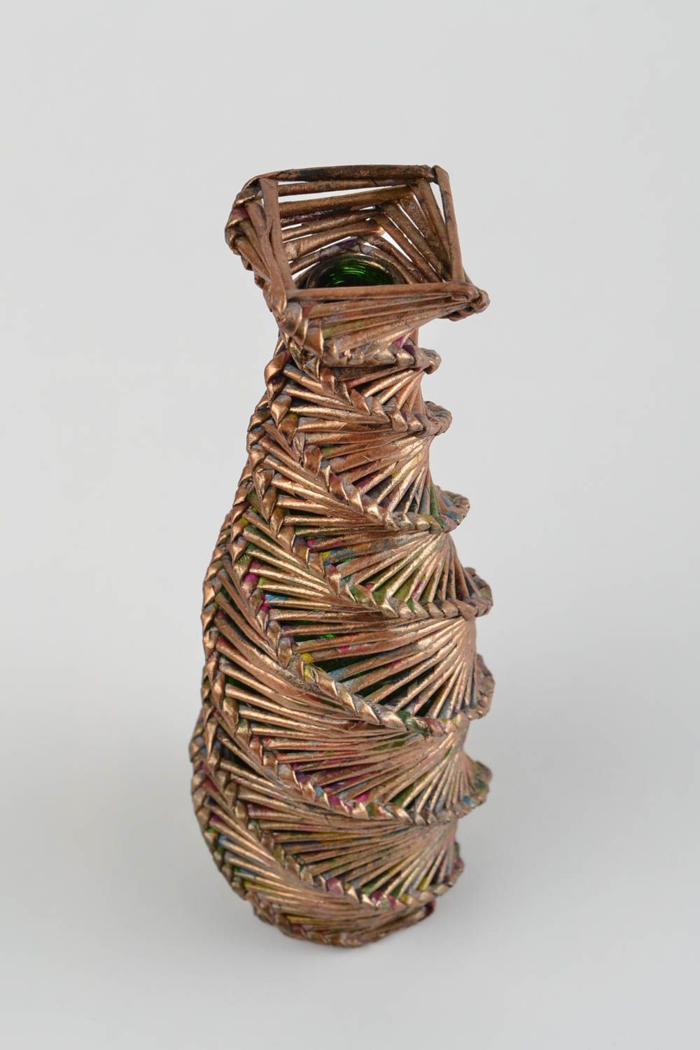 Vase décoratif fait main Déco maison bouteille tubes de papier Cadeau femme photo 4