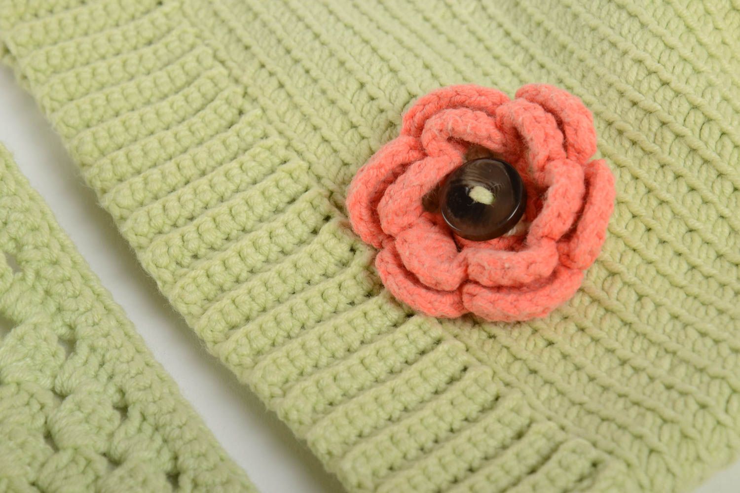 Bonnet tricoté fait main Col amovible Accessoire femme en coton vert mode photo 4