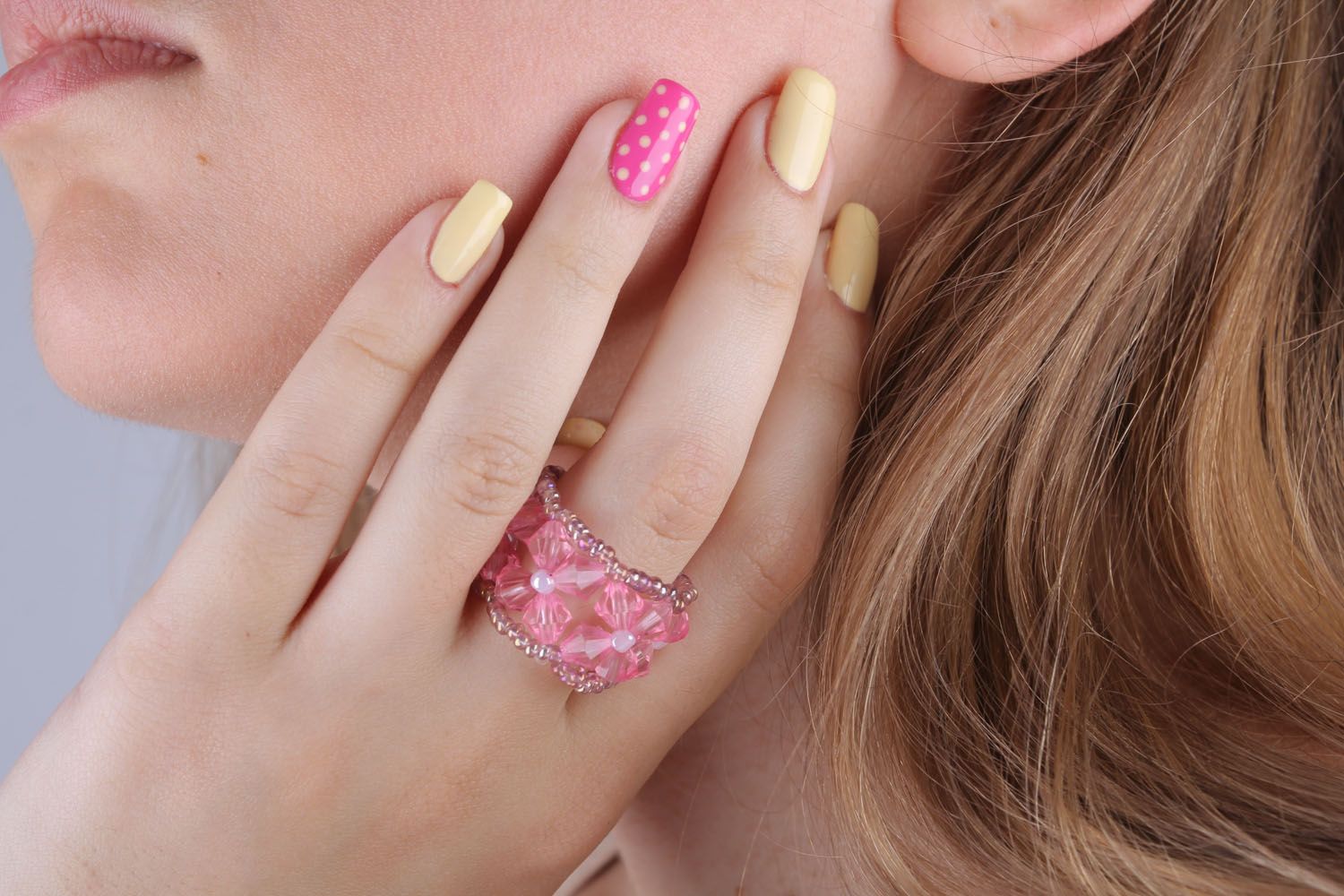 Beaded pink ring  photo 5