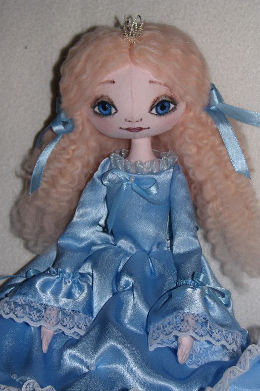 Handmade designer fabric soft doll in blue dress with long hair Princess photo 4