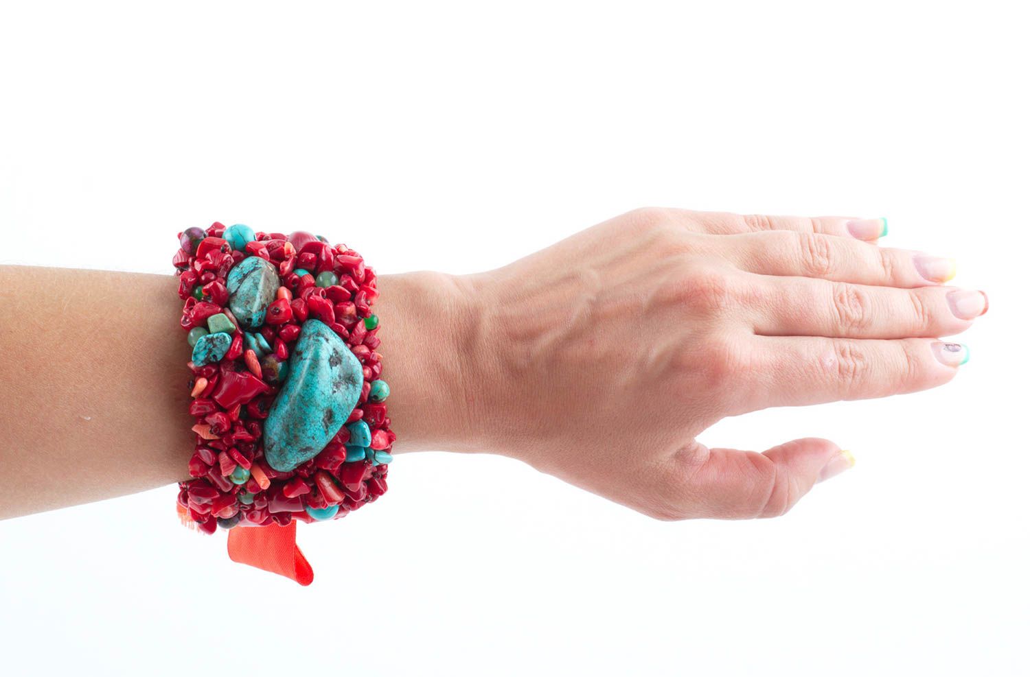Naturstein Armband handmade Schmuck für Frauen schönes buntes Leder Armband  foto 1