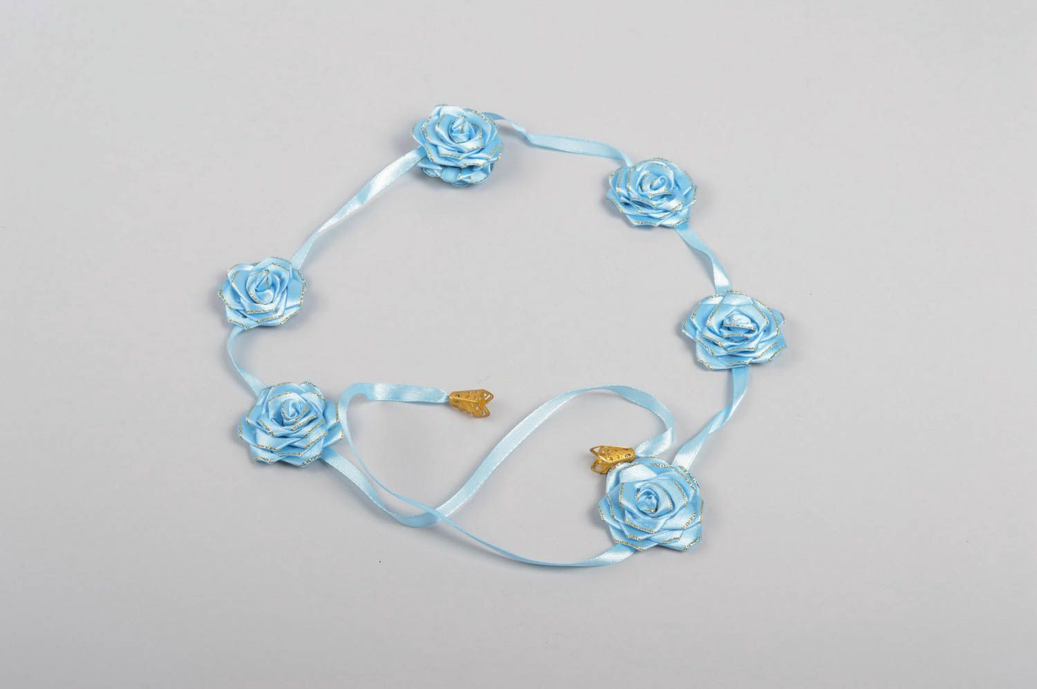Mädchen Haarschmuck handmade Accessoire für Kinder Haar Band in Blau mit Rosen foto 3