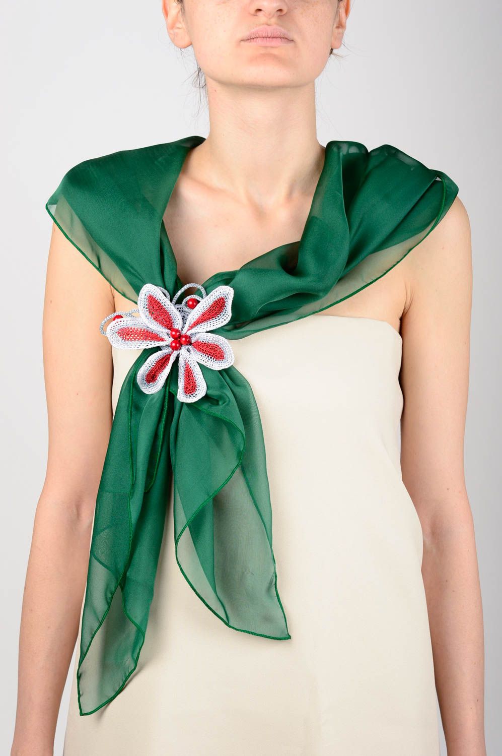 Шарф ожерелье зеленый шарф ручной работы трикотажный шарф оригинальный фото 5