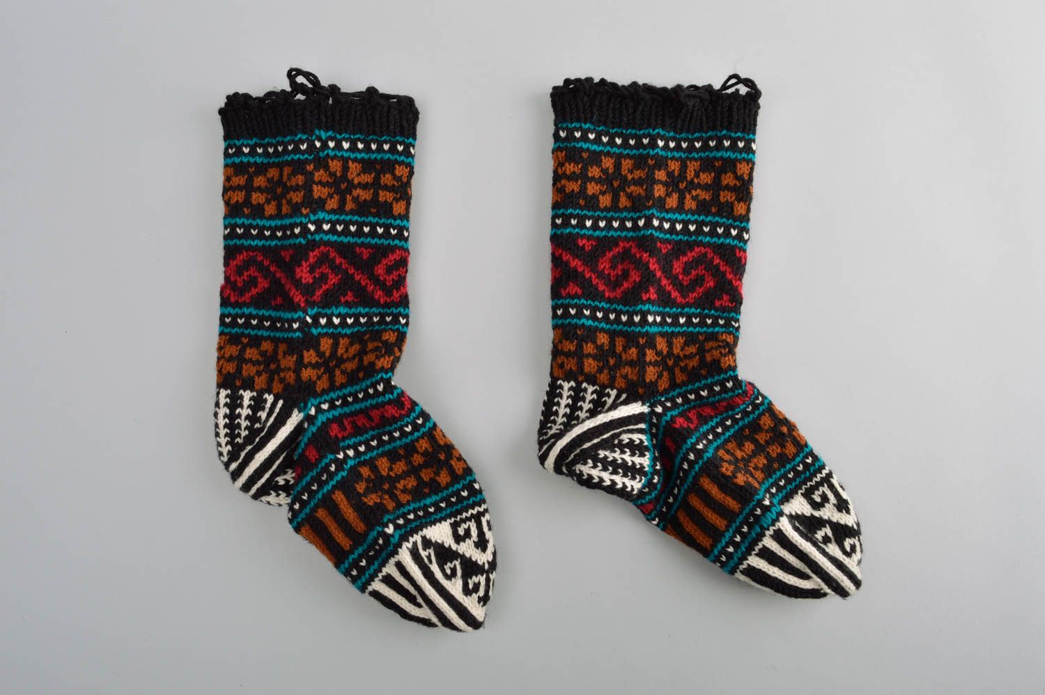 Носки ручной работы шерстяные носки из шерсти женские носки с ярким узором фото 2