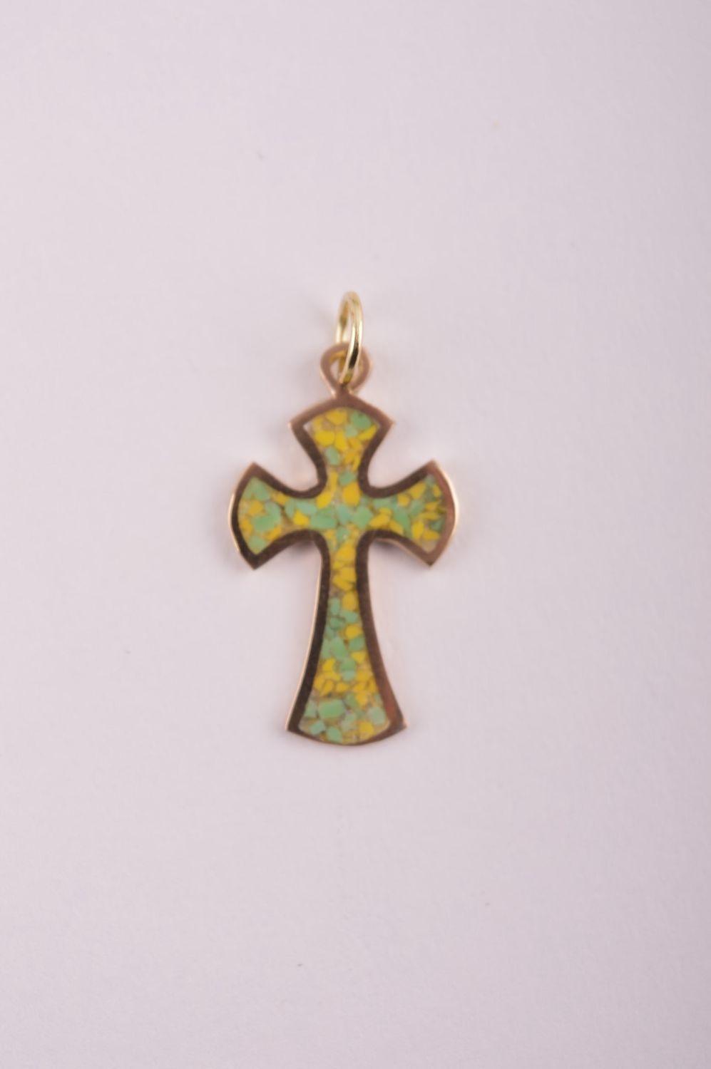 Крестик с камнями handmade подвеска на шею украшение из латуни крестик без шнура фото 2