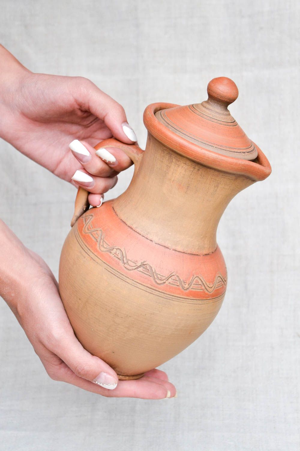 Керамика ручной работы керамический кувшин глиняная посуда с крышкой необычная фото 1