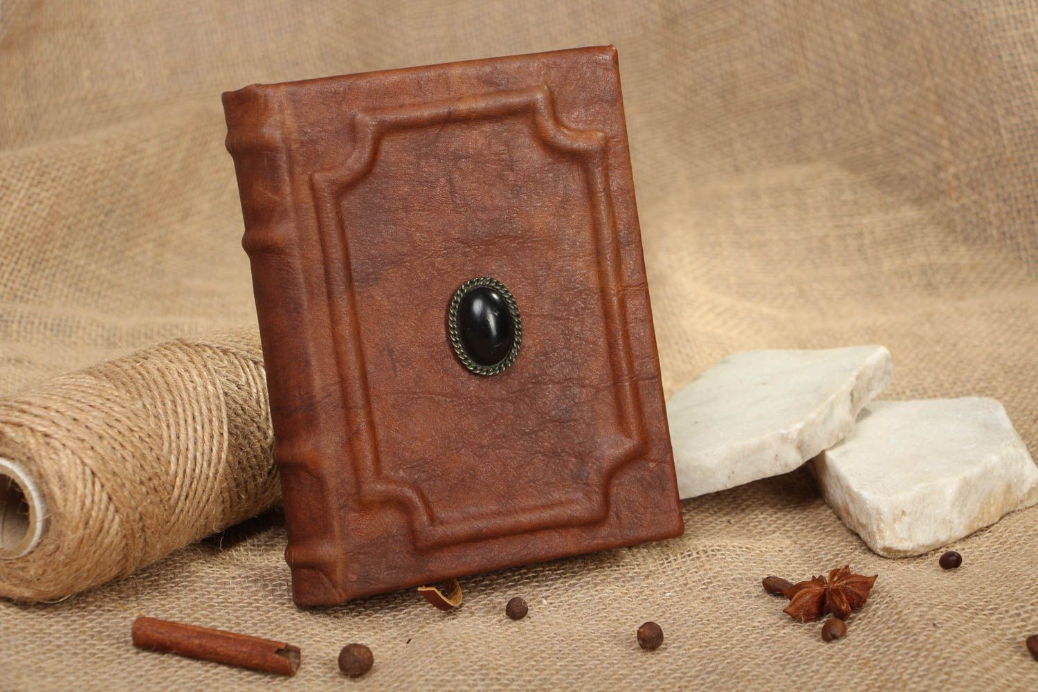 Handmade notebook in brown leather cover photo 5