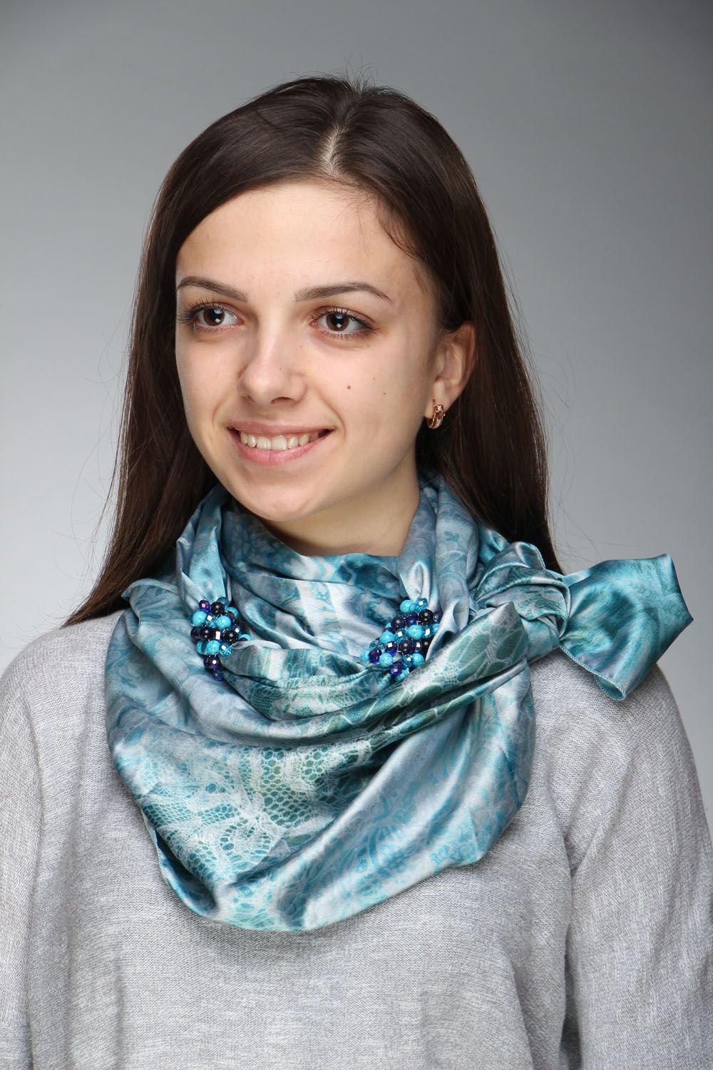 Шелковый шарф с агатом и бирюзой фото 5