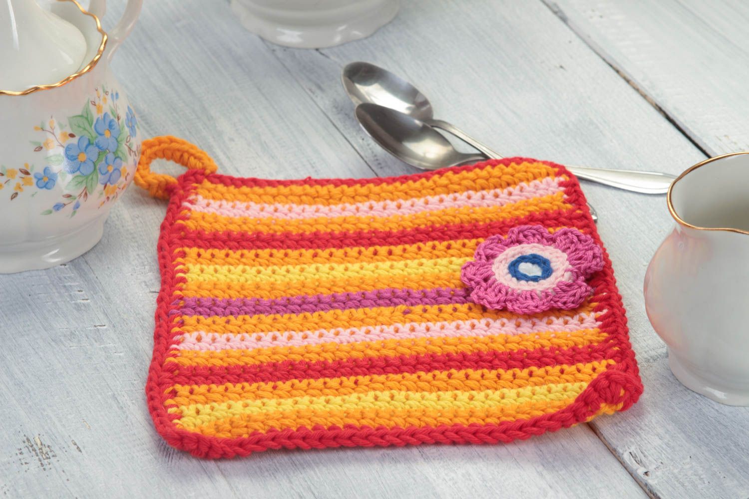Handmade potholder crochet pot holder unusual potholder kitchen accessory photo 1