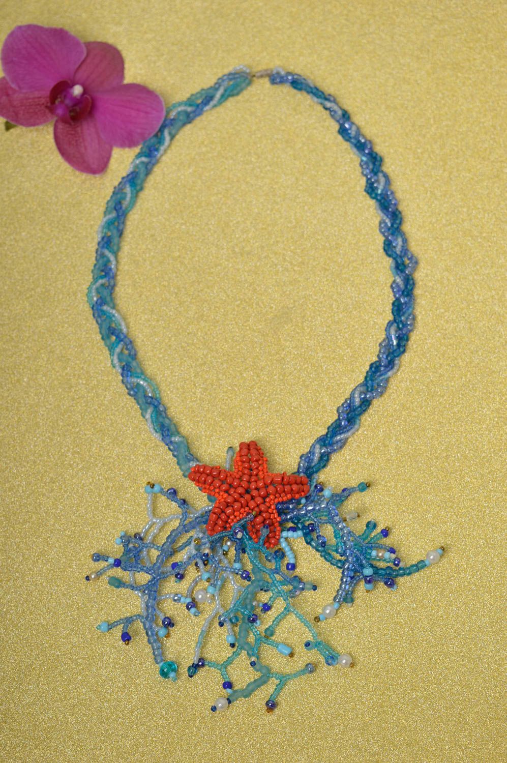 Handmade designer cute necklace beaded unusual accessory elegant jewelry photo 1