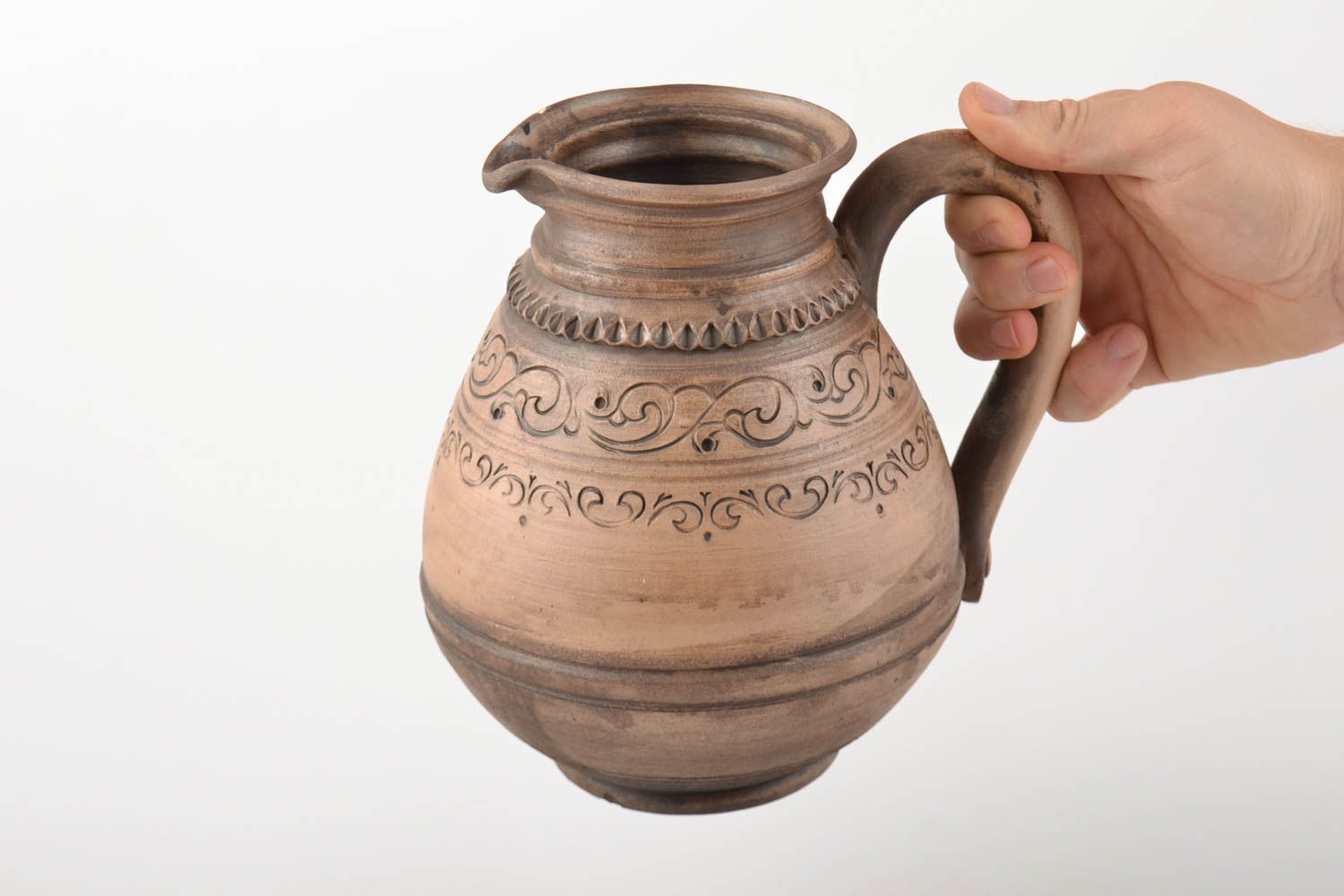 Cruche céramique originale en terre cuite 2 litres marron à motif faite main photo 5