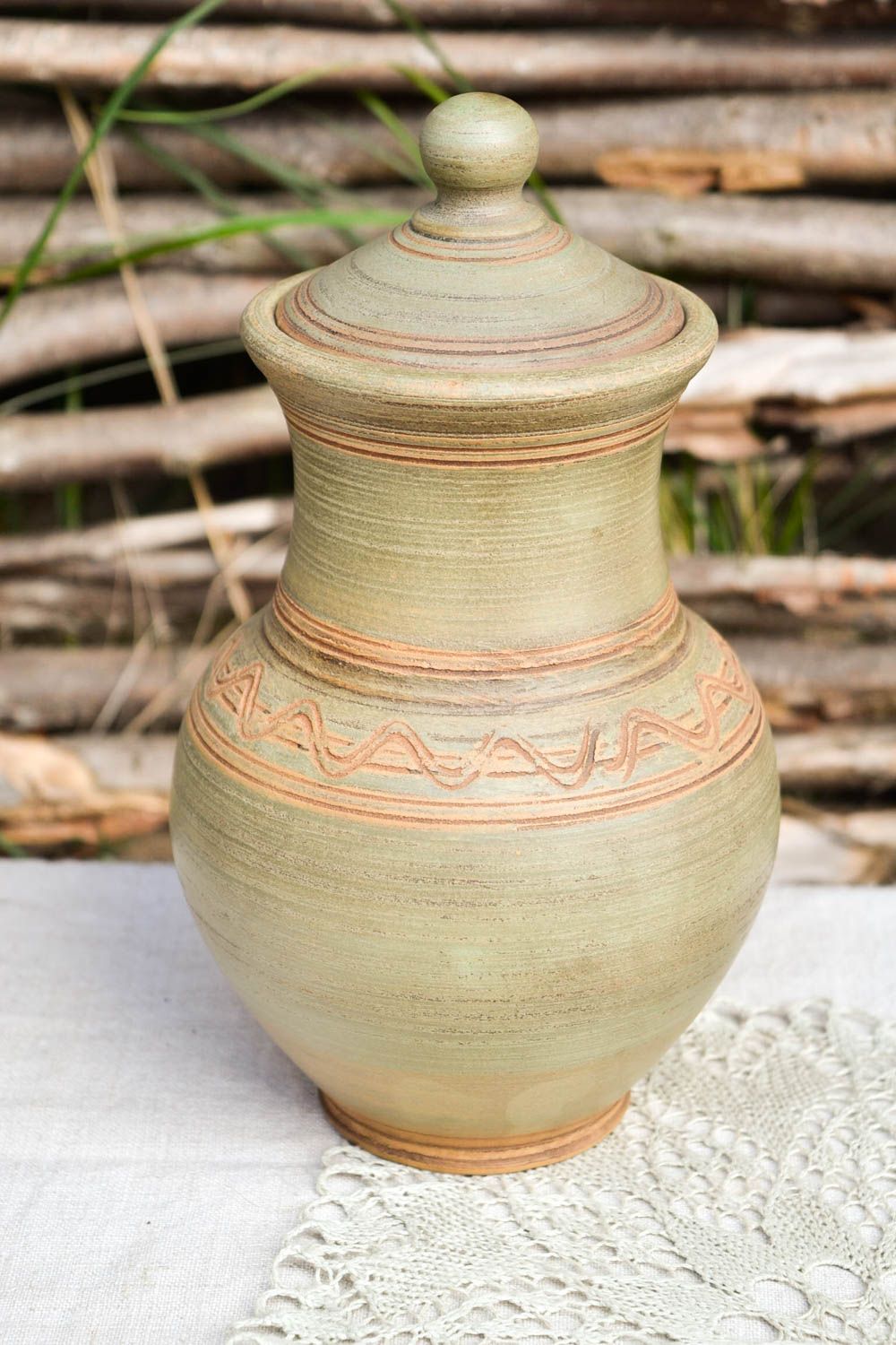 Jarro de cerámica con tapa hecho a mano vajilla de barro menaje de cocina   foto 1
