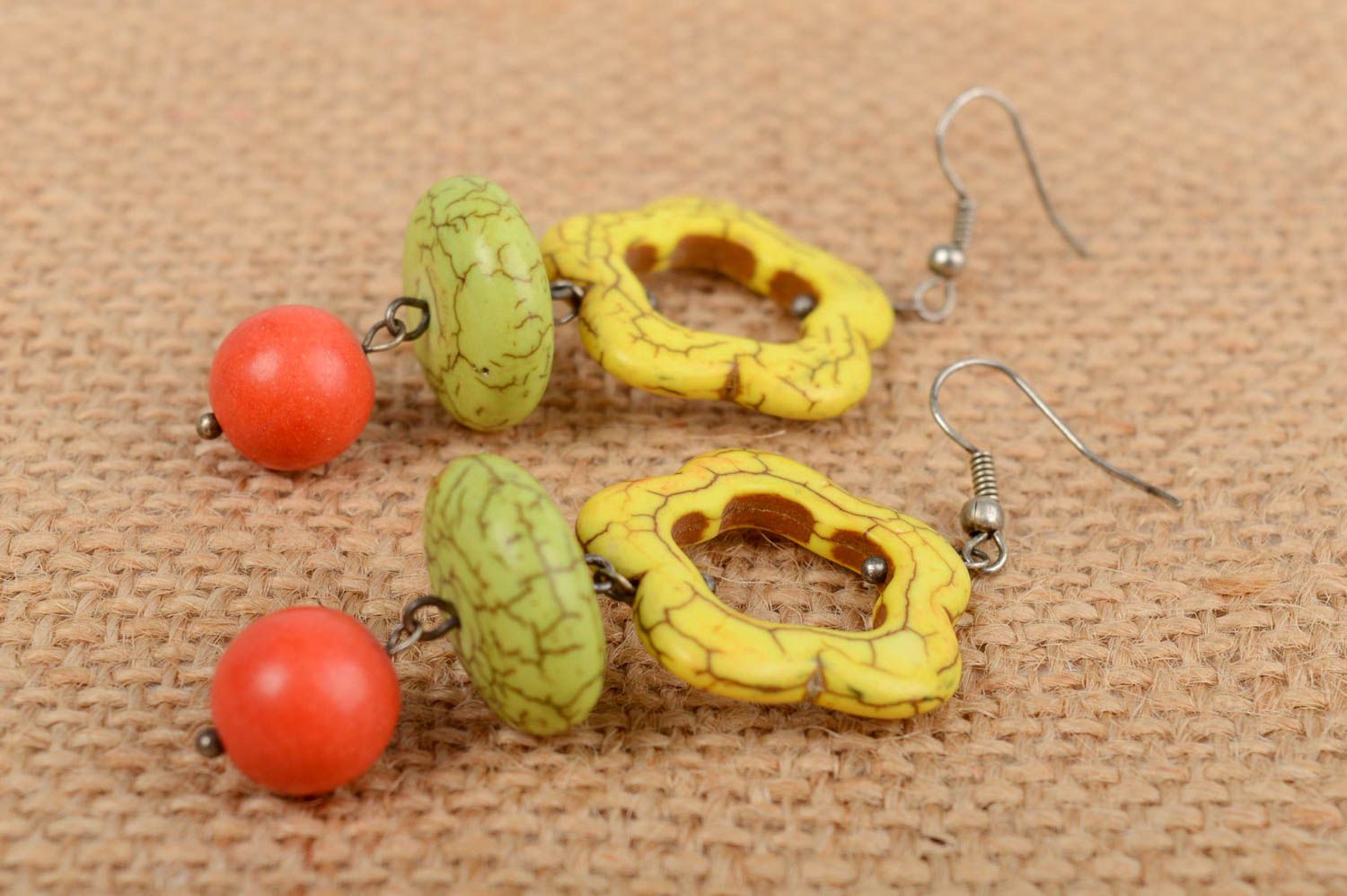 Earrings with howlite stone charms handmade bright female stylish accessory  photo 1