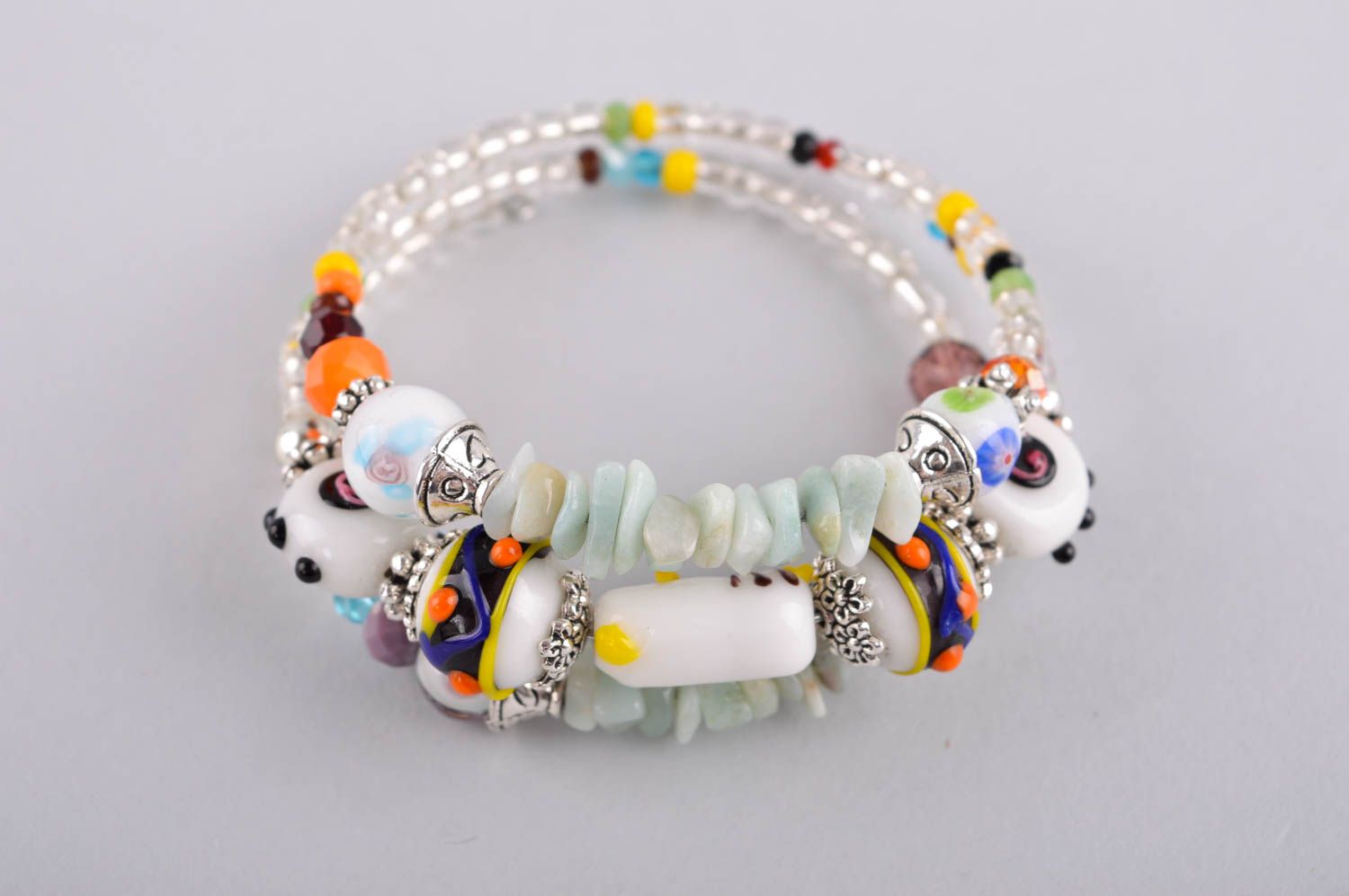 Handmade stylish wide bracelet unusual bracelet with natural stones cute jewelry photo 2