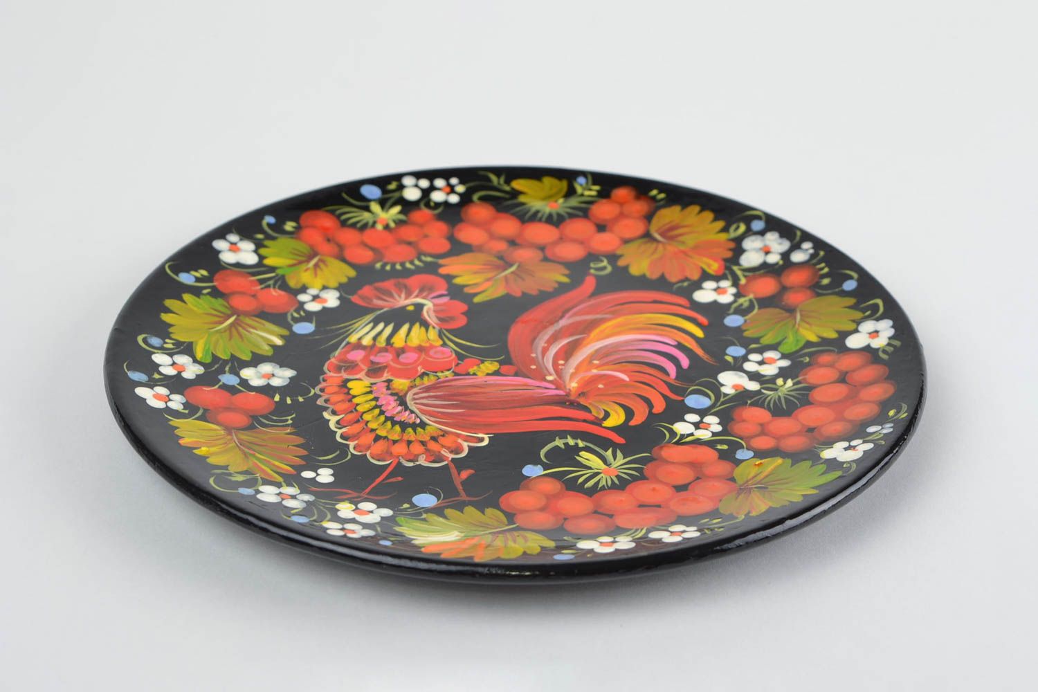 Декоративная тарелка на стену круглая с яркой Петриковской росписью хэнд мейд фото 5