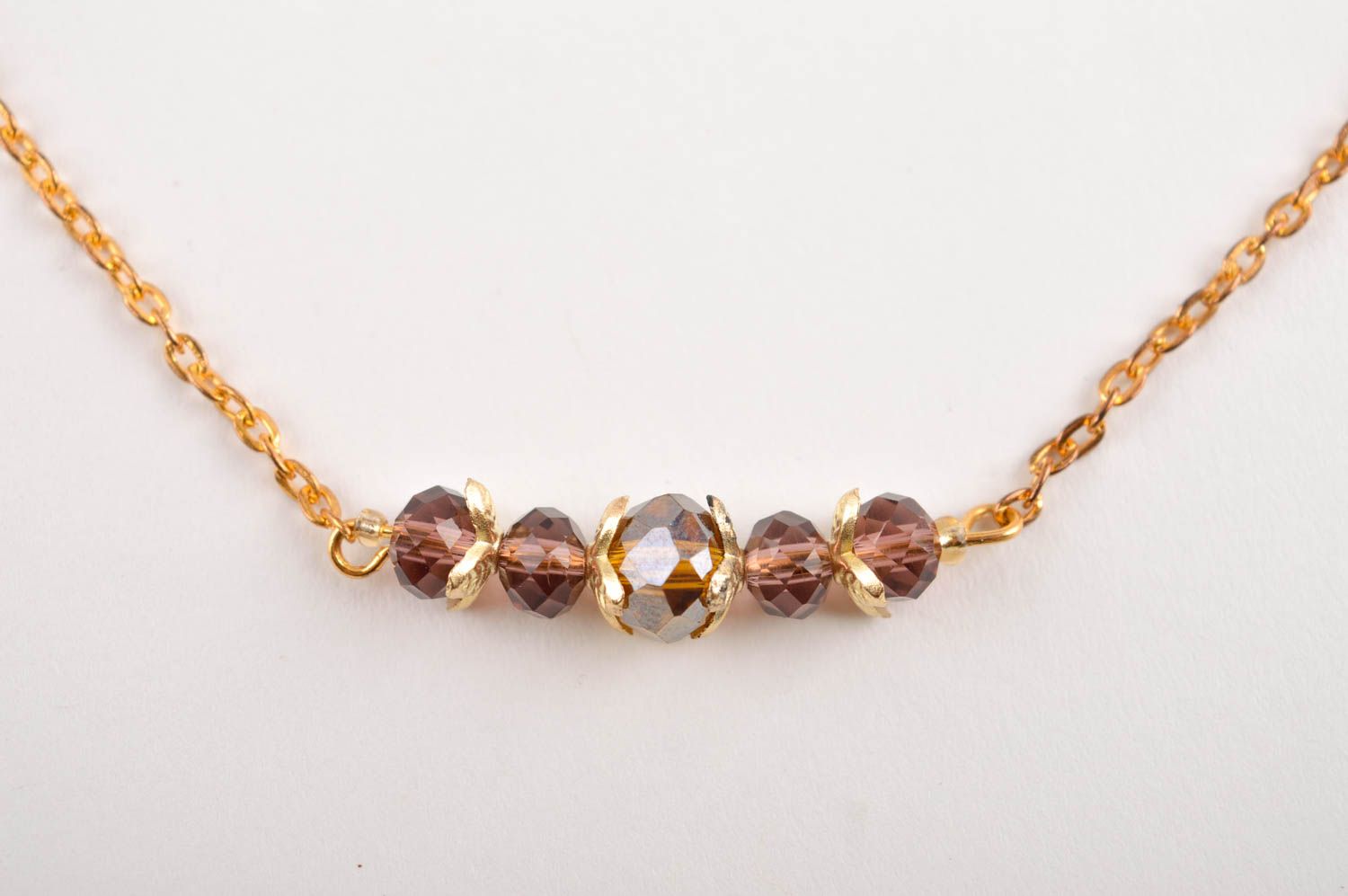 Handmade necklace of gold color beaded necklace fashion jewelry crystal jewelry photo 2