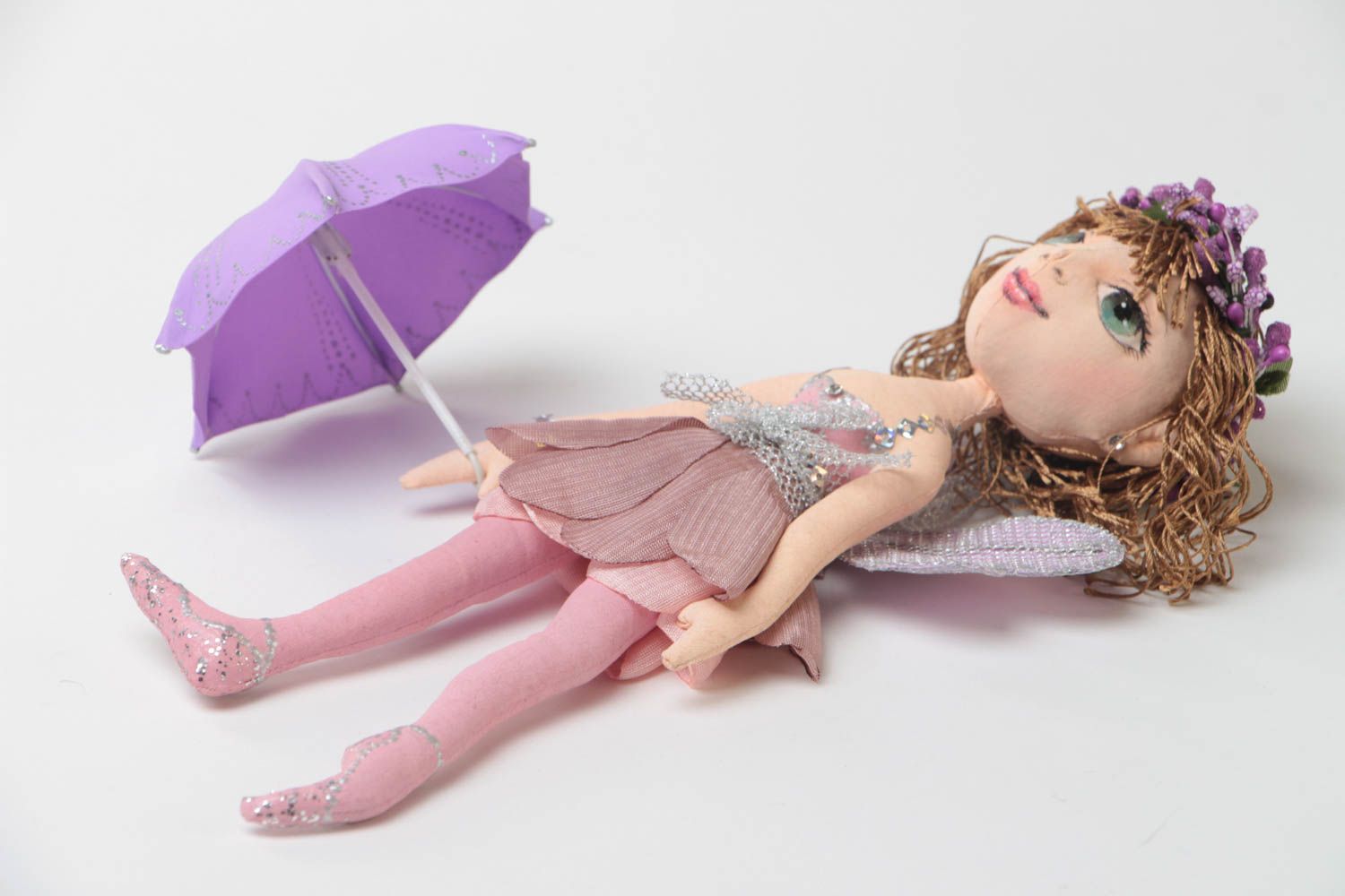 Violettes knuddeliges lustiges handgemachtes Spielzeug Puppe Fee aus Stoff foto 3