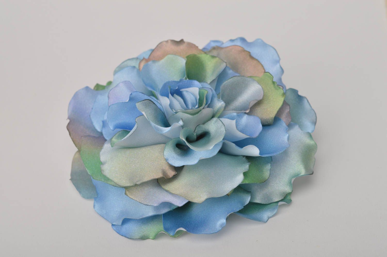 Handmade blaue Schmuck Brosche Haarspange Blume Haar Accessoires aus Atlas foto 2