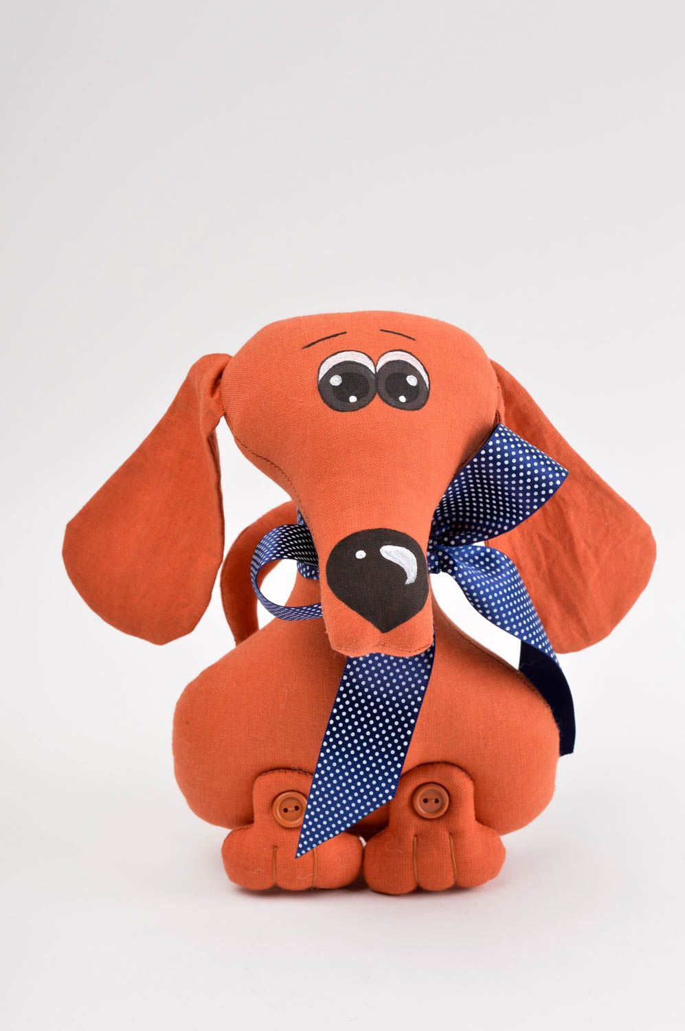Peluche chien fait main Jouet enfant Cadeau original marron coton design photo 2
