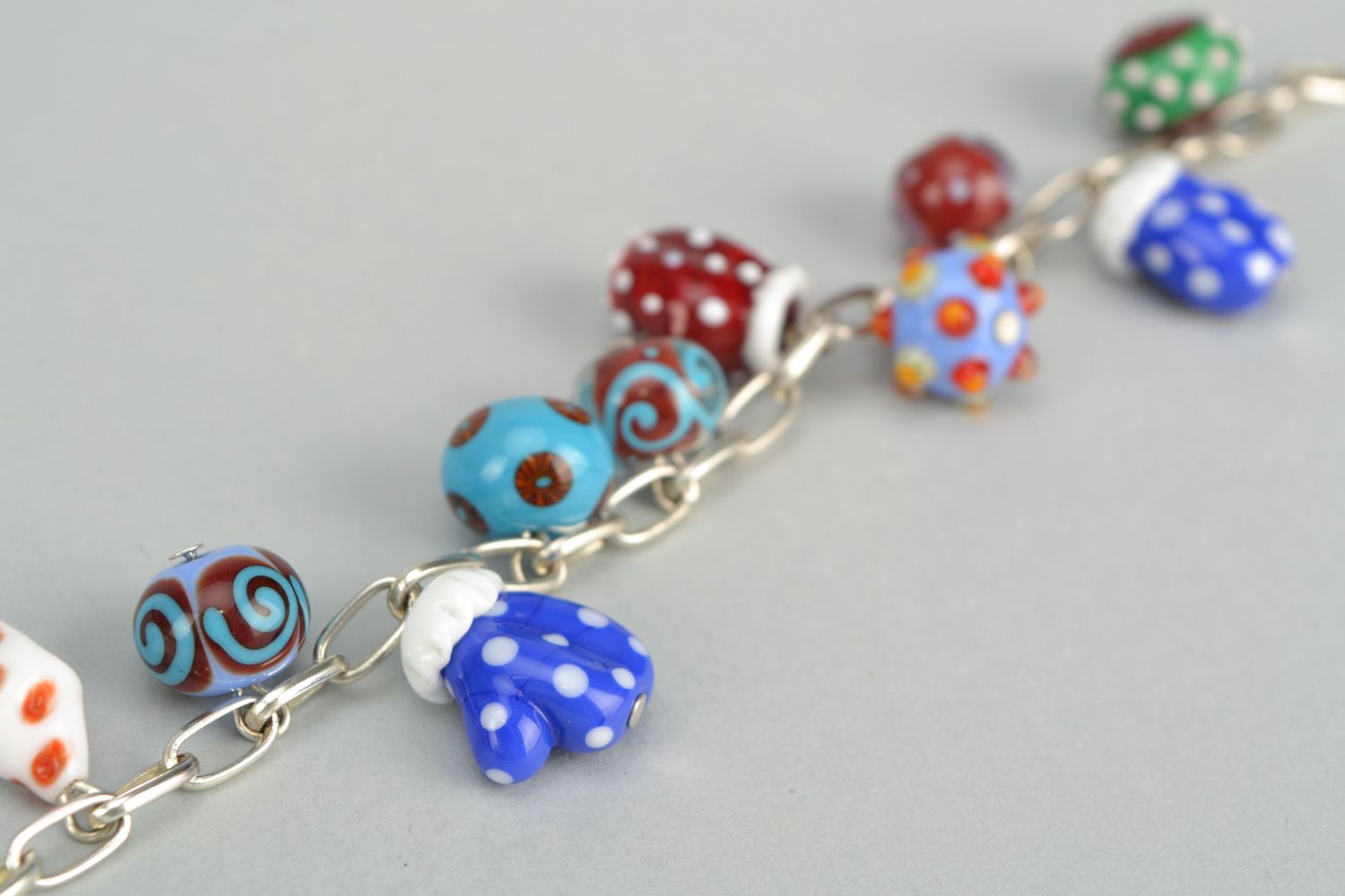 Handmade bracelet with lampwork glass beads Mittens photo 5