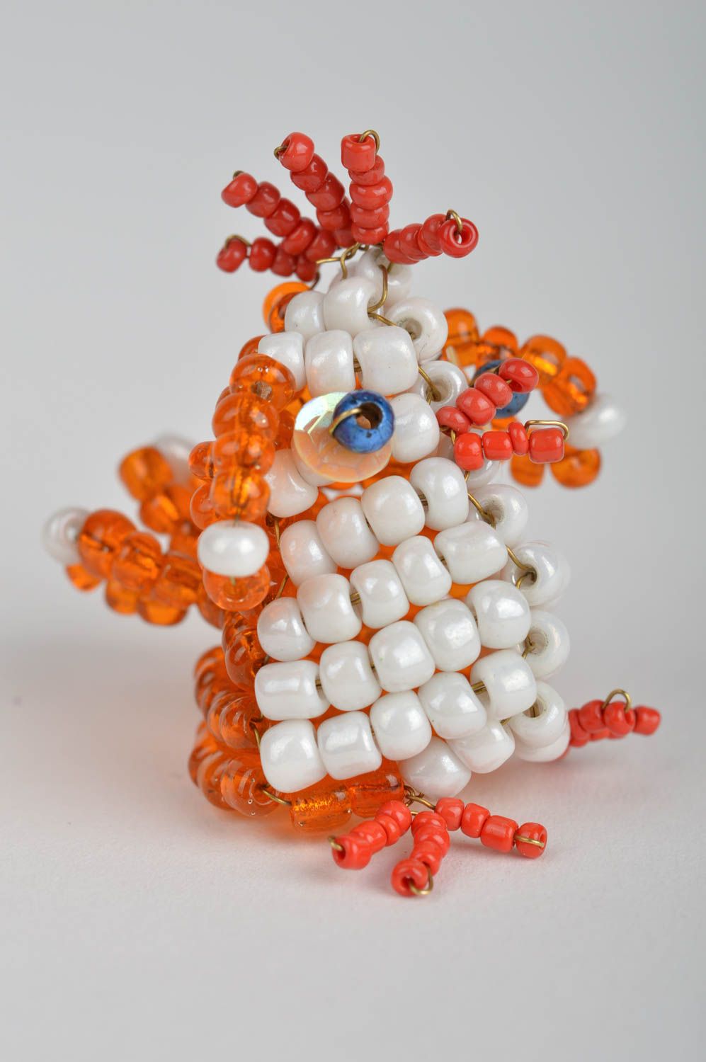 Handmade small designer bead woven animal finger puppet orange cockerel for kids photo 2