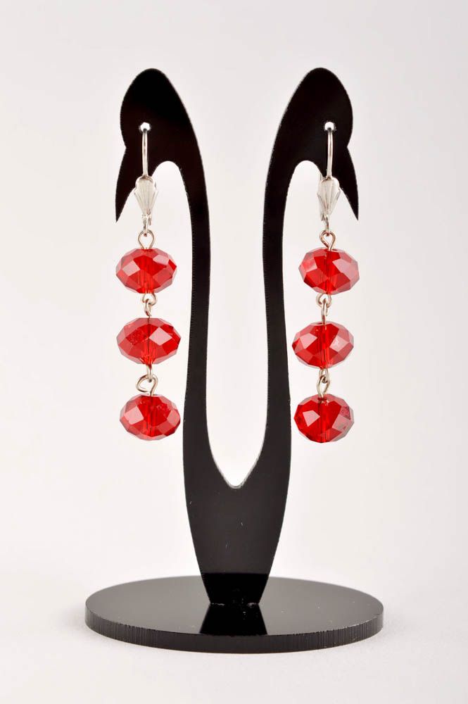 Handmade unusual jewelry stylish red set designer bracelet dangling earrings photo 4