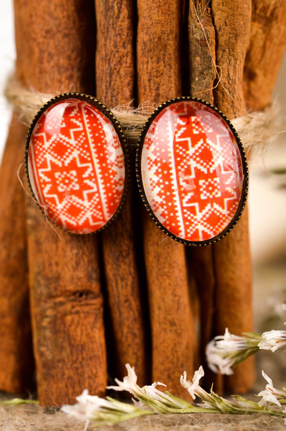 Handmade earrings with print cabochon jewelry vintage earrings with charms photo 1