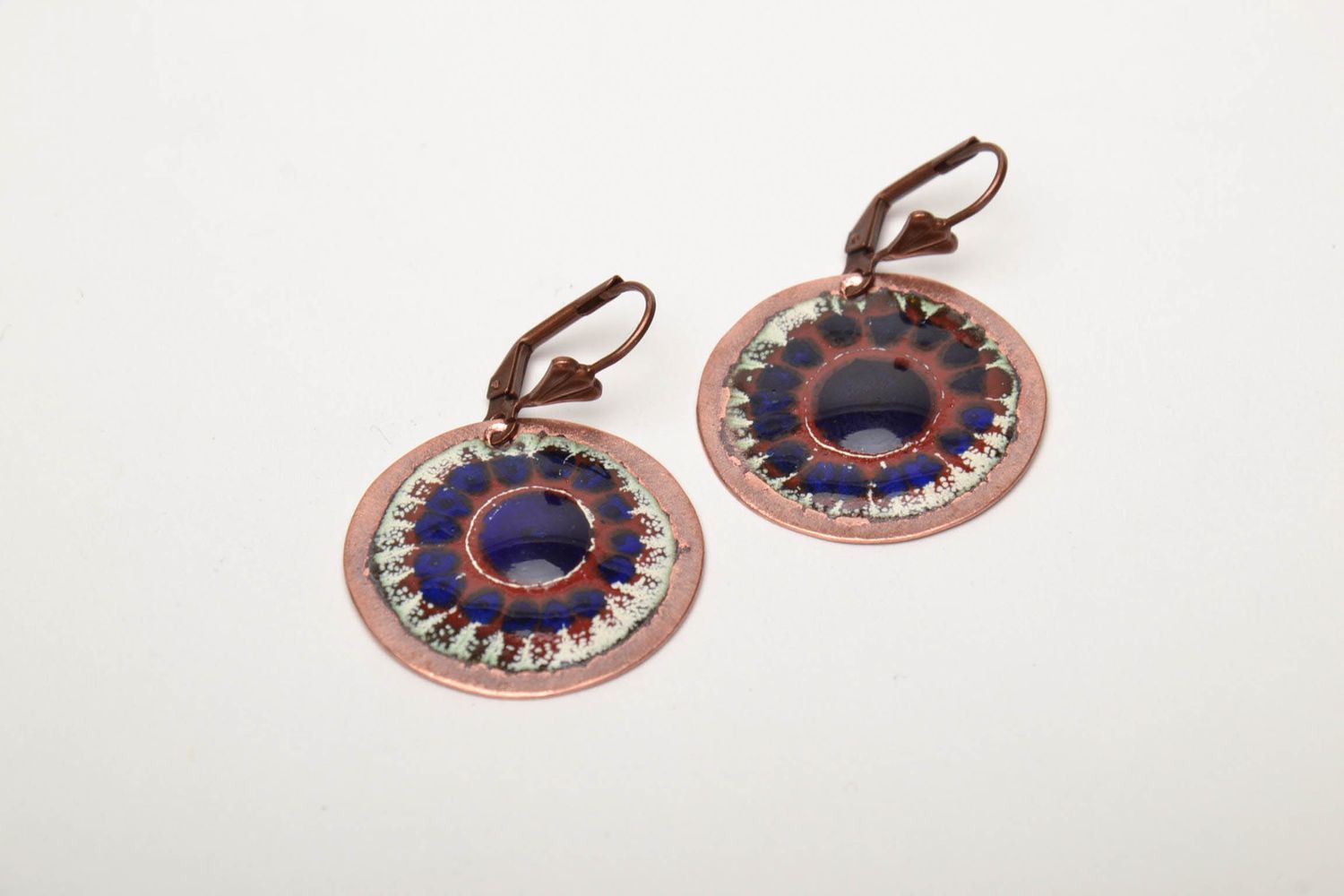 Handmade copper earrings with enamel Sinevir photo 3