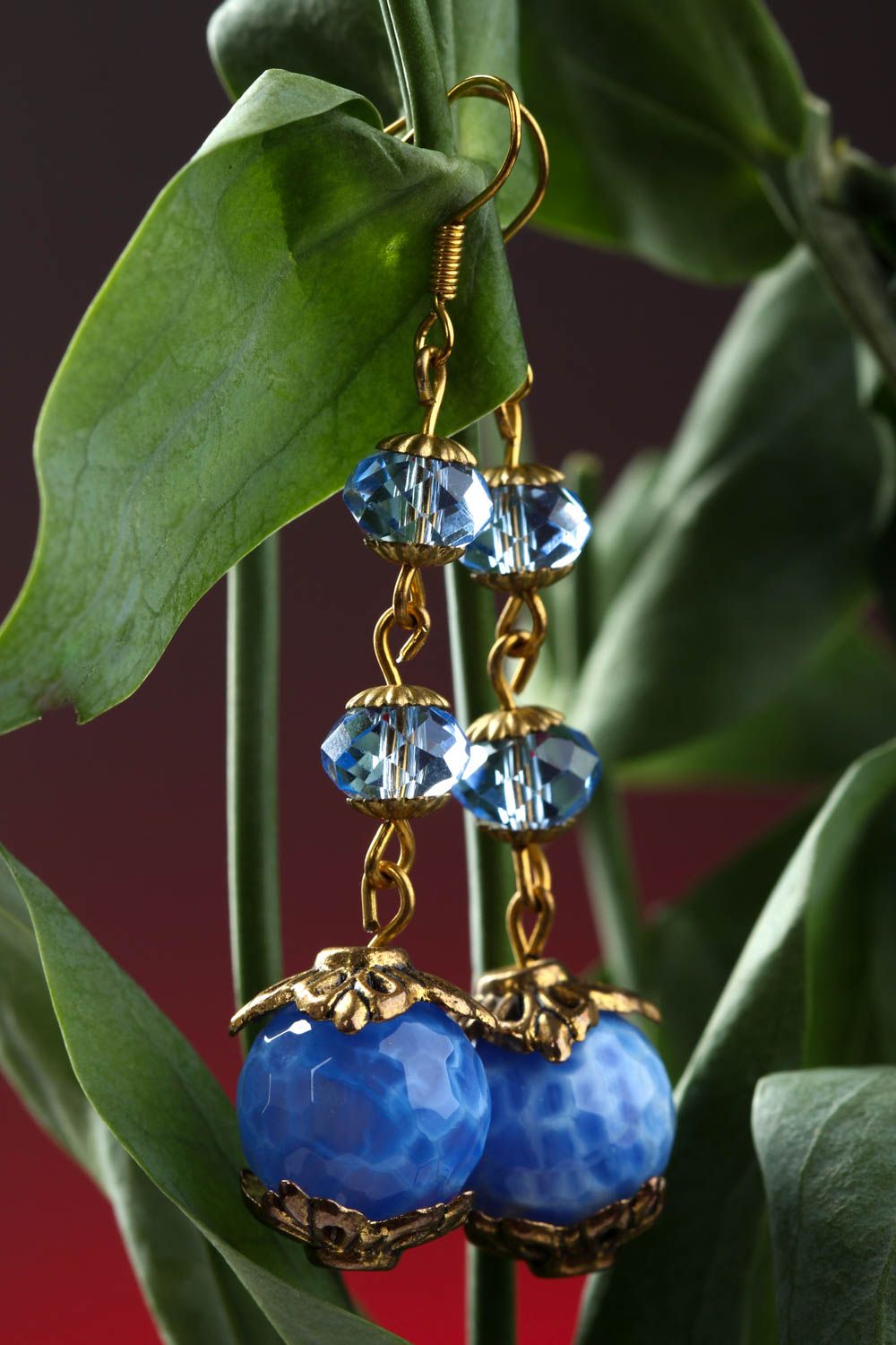Pendientes originales azules con ágata bisutería artesanal regalo para mujer foto 5