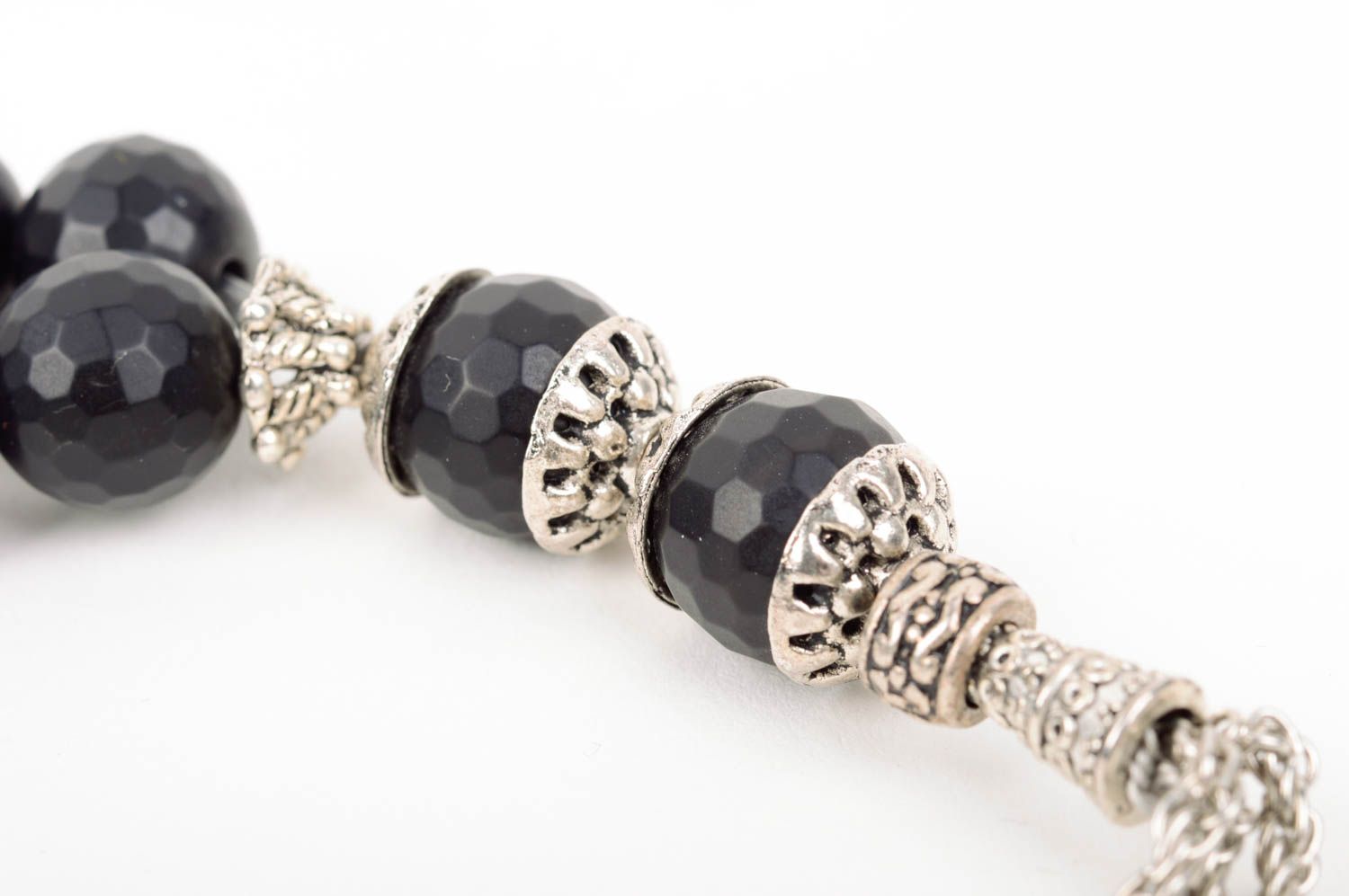 Mala Kette Halskette aus Stein handgemachter Schmuck schwarz mit Anhängern foto 5