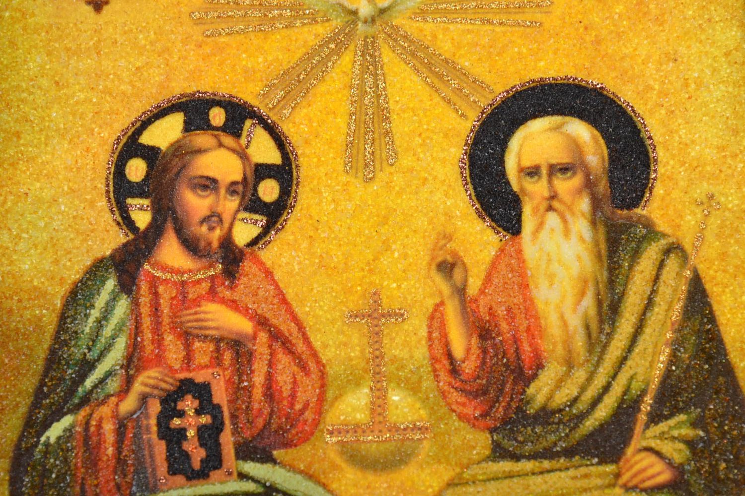 Icono ortodoxo de ámbar Santa Trinidad o Patria foto 4