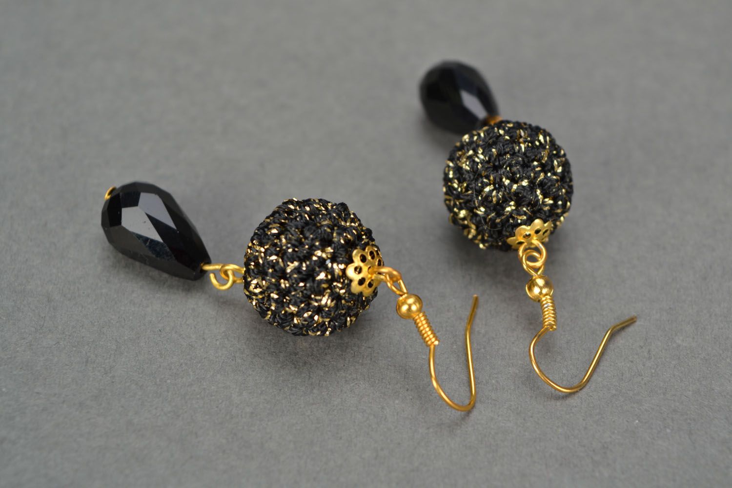 Crochet earrings Golden Ball photo 4