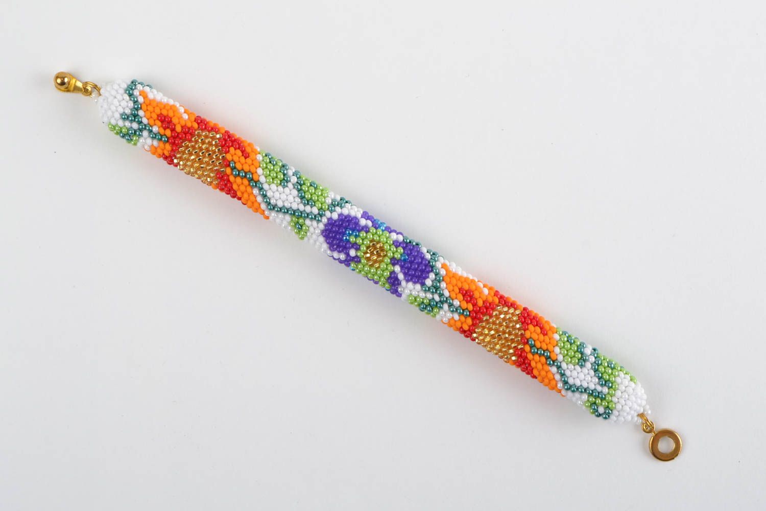 Массивный браслет жгут из бисера ручной работы с цветами нарядный красивый фото 3