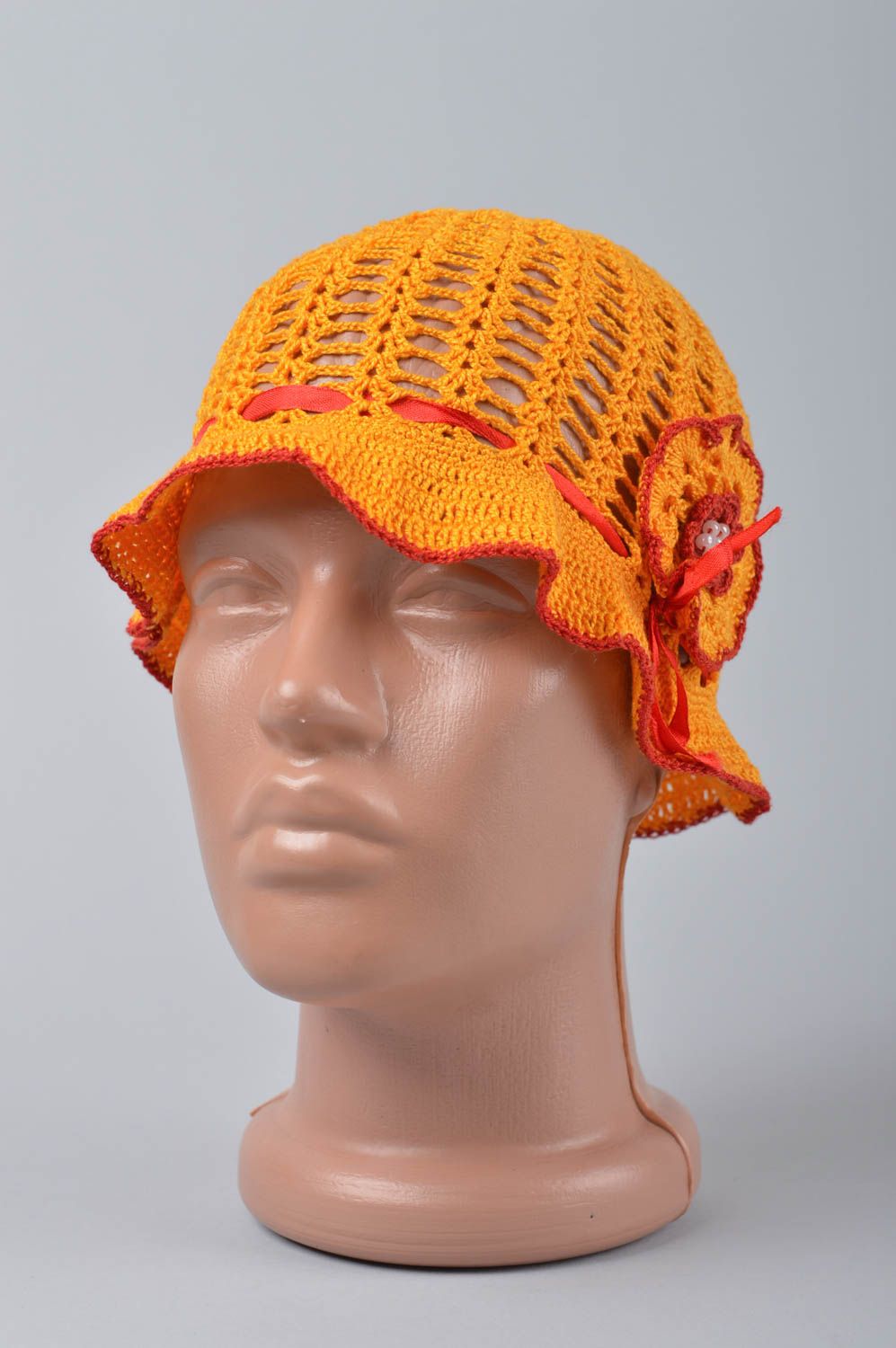Chapeau panama fait main Couvre chef Vêtement enfant orange petit tricoté photo 1