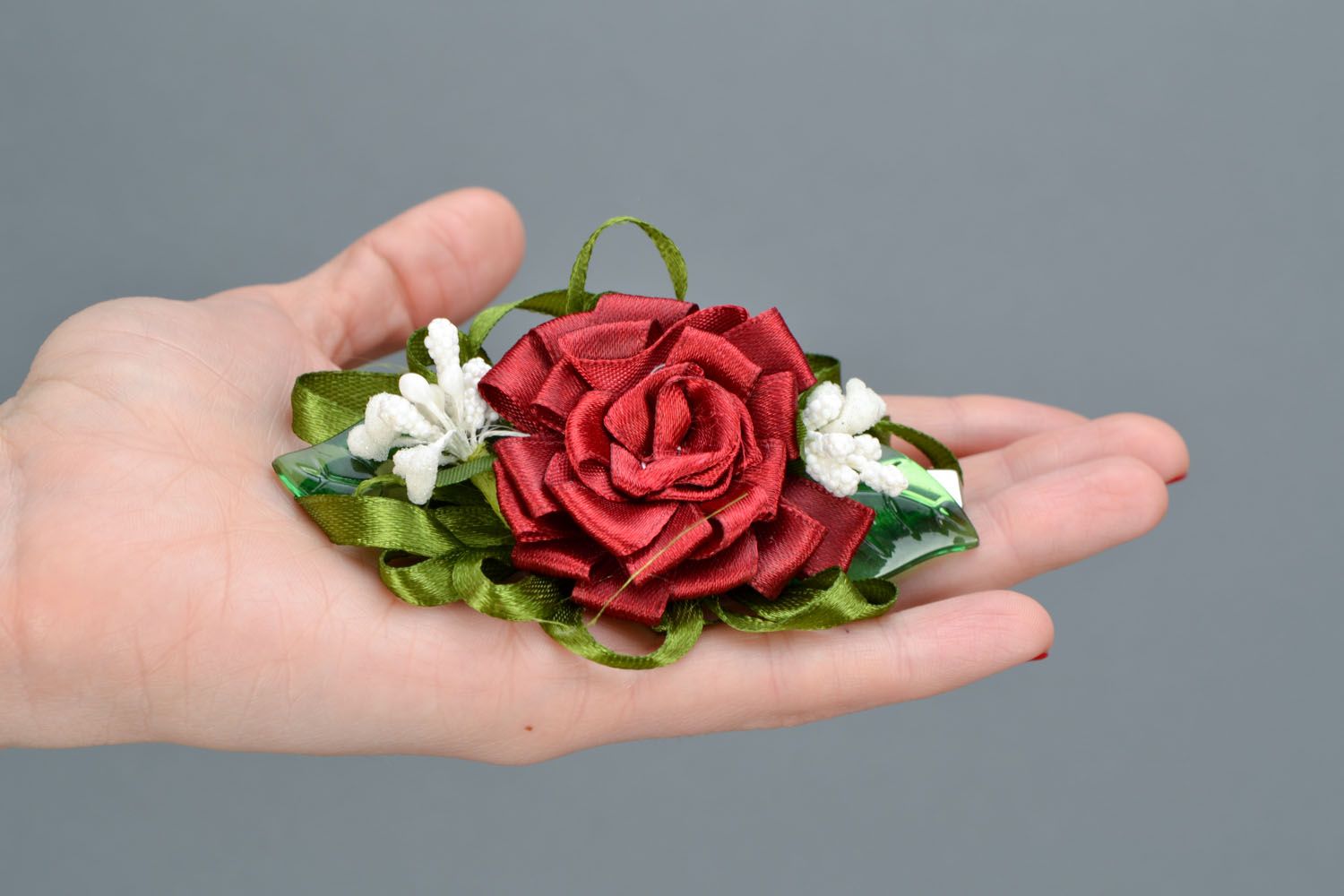 Handmade hair clip with flower Rose photo 2