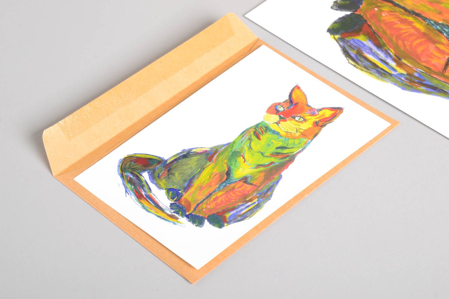 Tableau design Carte de voeux fait main avec chats multicolores Cadeau original photo 2