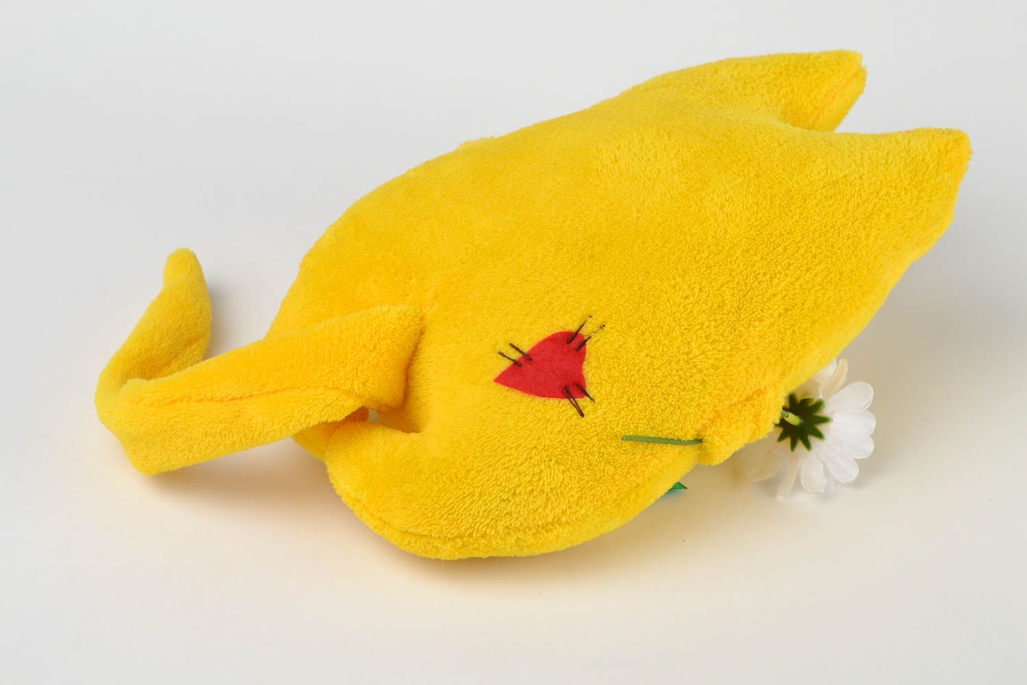 Peluche Chat en tissu de mohair faite main jaune avec noeud Cadeau pour enfant photo 4